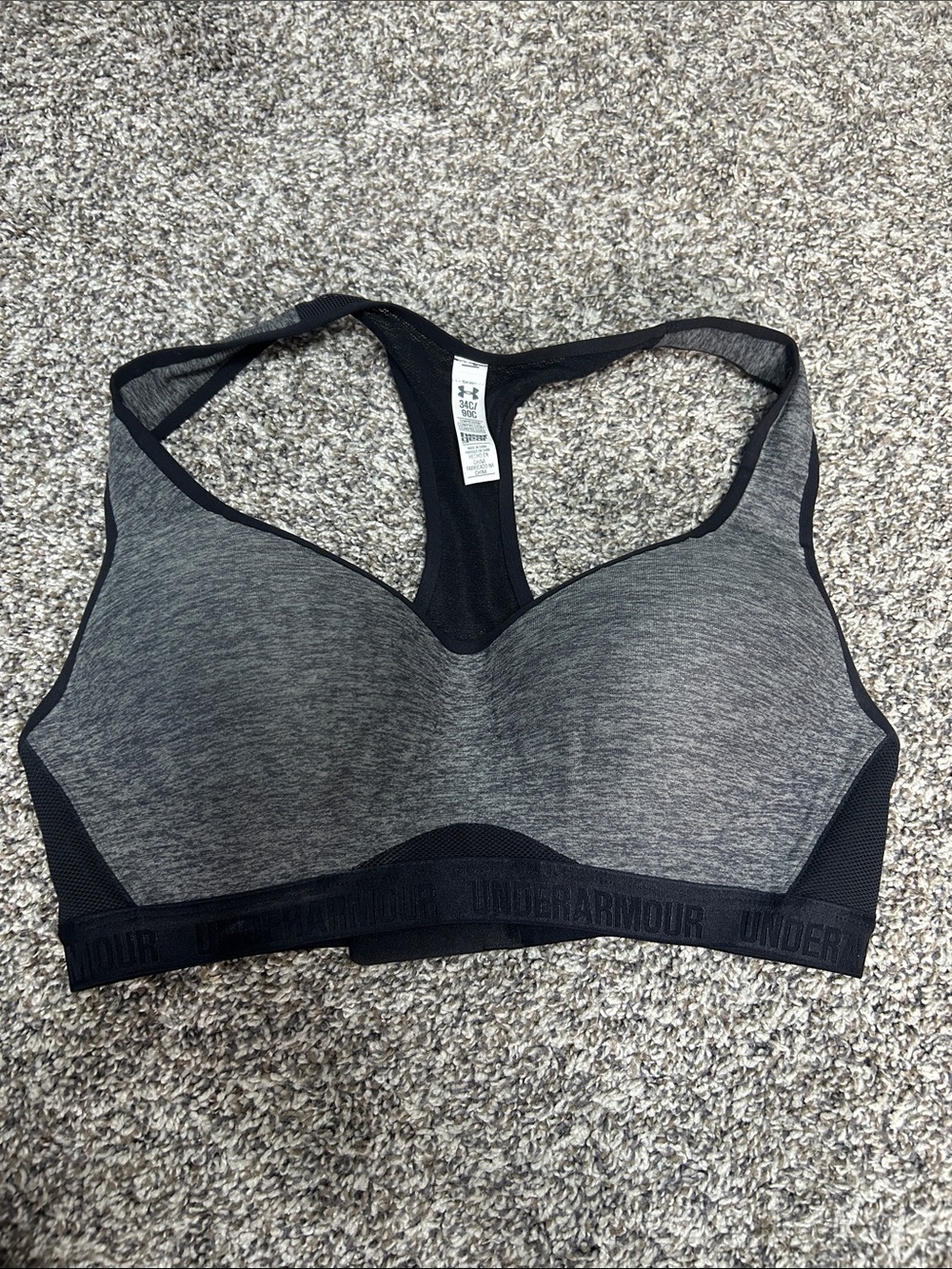 Under Armour Gray Racerback Padded Sports Bra with Black Trim
